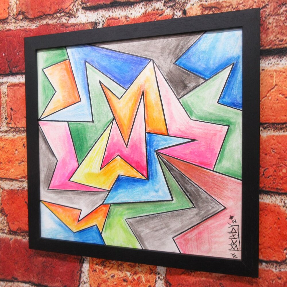 12x12 ORIGINAL SIGNED WATERCOLOR PAINTING/DRAWING.  WOOD FRAME. BRADY 2024